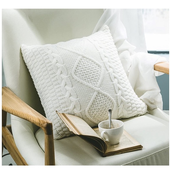 Sunflower Yellow Braided Cozy Knit Farmhouse Boho Pillow Cover for Dorm/Bed/Sofa - Picture 2 of 8